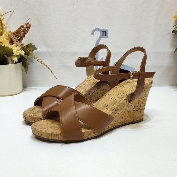 Aerosoles Strappy Cork High Espadrille Wedge Sandal Adjustable Block Heel Sz 11 - Picture 2 of 10